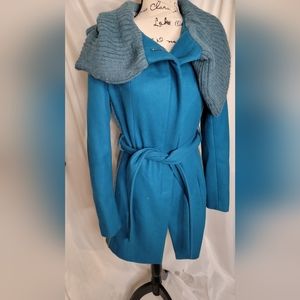 Anthropologie blue peacock coat Elevenses Size 6